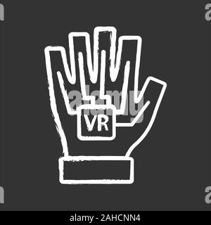 VR glove chalk icon. Haptic, wired glove. Dataglove, cyberglove. Isolated vector chalkboard illustration Stock Vector