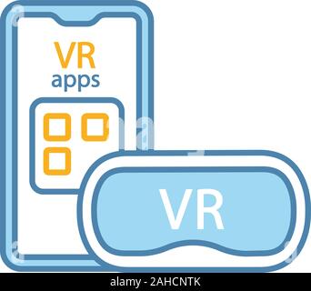 Smartphone VR headset color icon. Virtual reality mobile apps. VR mask, glasses, goggles with phone. Isolated vector illustration Stock Vector