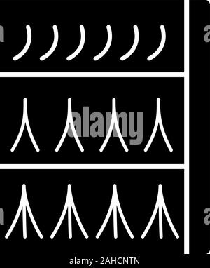 Eyelash extension packaging glyph icon. Silhouette symbol. Individual, flare false lashes kit. Single, 2D, 3D volume eyelashes pack. Negative space. V Stock Vector