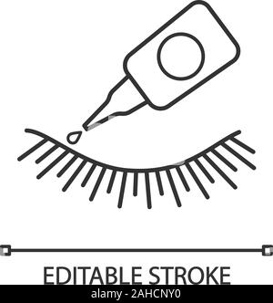 False eyelash glue linear icon. Thin line illustration. Lash adhesive. Temporary and permanent eyelashes extension glue. Contour symbol. Vector isolat Stock Vector