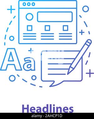 Headlines concept icon. Copywriting idea thin line illustration. Advertising and promotion texts. Marketing tools. Vector isolated outline drawing Stock Vector