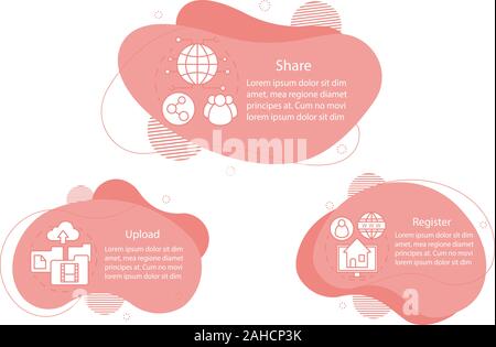 Cloud storage service concept illustrations. Virtual file hosting infographic template. Fluid elements with text and linear icons. Three wavy bubbles Stock Vector
