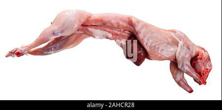 Whole fresh raw rabbit ready to be cooked. Healthy dietary food. Isolated over white background Stock Photo