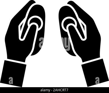VR wireless controller glyph icon. Silhouette symbol. Hands holding virtual reality gamepad. VR game console, remote control. Negative space. Vector i Stock Vector