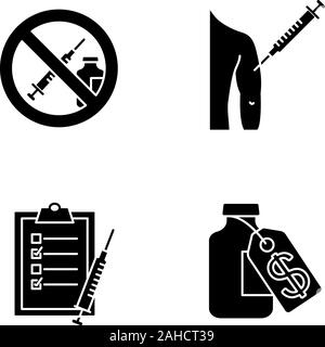 Injection in man's arm glyph icon. Silhouette symbol. BCG, hepatitis ...