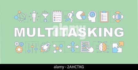 Multitasking word concepts banner. HR soft skills. Critical and analytical thinking. Isolated lettering typography idea with linear icons. Professiona Stock Vector
