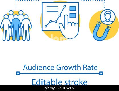 Audience growth rate concept icon. SMM metrics, tools. Customer atraction. Social media measurement and analytics idea thin line illustration. Vector Stock Vector