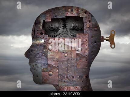 Metallic head with gear Stock Photo
