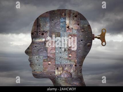Metallic head with gear Stock Photo