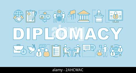 Diplomacy word concepts banner. Communication, public speaking skills. Negotiations. Corporate environment. Isolated lettering typography idea with li Stock Vector