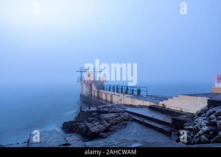Blackrock Diving Tower, Salthill, Galway, Ireland on a foggy day Stock Photo