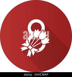 International Women's Day flat design long shadow glyph icon. Flowers bouquet and number 8. March 8th. Vector silhouette illustration Stock Vector