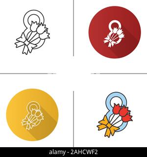 International Women's Day icon. Flowers bouquet and number 8. March 8th. Flat design, linear and color styles. Isolated vector illustrations Stock Vector