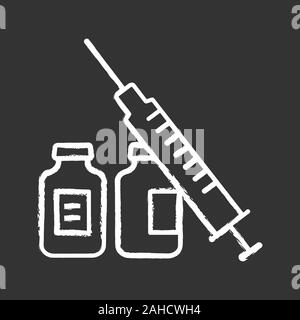 Medicine vial and syringe chalk icon. Neurotoxin injection. Medications ...