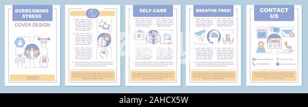 Stress overcoming brochure template layout. Emotions control. Flyer, booklet, leaflet print design with linear illustrations. Mental health. Vector pa Stock Vector