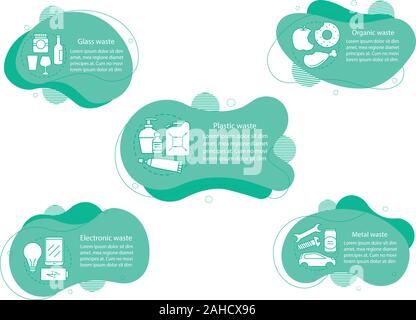 VR programs concept illustrations. Virtual reality videos, apps, games infographic template. Fluid elements with text, linear icons. Three wavy bubble Stock Vector