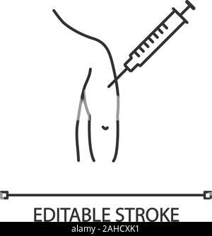 Intramuscular injection linear icon. Thin line illustration. Buttock ...