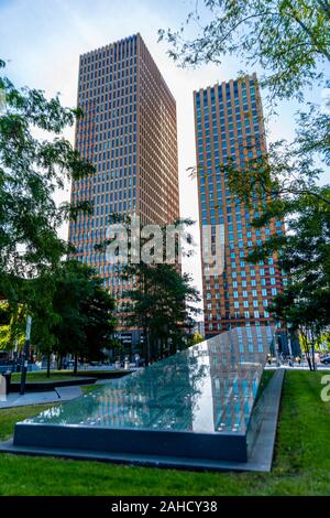 Amsterdam 29 September 2019 glass tower buildings in the financial center of the  city of Amsterdam in Holland the Netherlands called the IJ-as