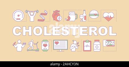 Cholesterol word concepts banner. Cardiovascular diseases reasons. Presentation, website. Isolated lettering typography idea with linear icons. Vector Stock Vector