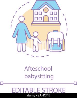 After-school babysitting concept icon. Extracurricular activities, parenting, quality time with child idea thin line illustration. School education. V Stock Vector