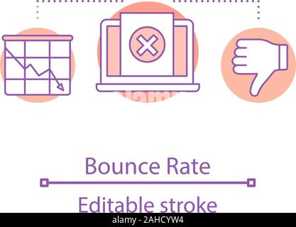 Bounce rate decreasing concept icon. SMM statistics, metrics. Audience growth rate. Sales conversion idea thin line illustration. Vector isolated outl Stock Vector