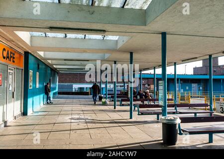 Waiting area at Crewe bus station, Crewe Cheshire UK Stock Photo