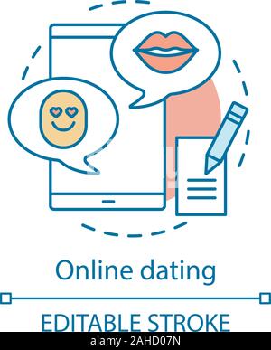 Online dating app concept icon. Chatting via messenger idea thin line illustration. Romantic messaging, internet flirt. Date, love search application. Stock Vector