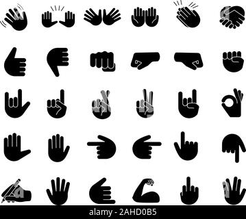 Hand gesture emojis color icons set. Begging, applause, handshake, left and  right fists, peace, rock on, OK gesturing. Shaking, cupped, clapping hands.  Isolated vector illustrations 8342088 Vector Art at Vecteezy