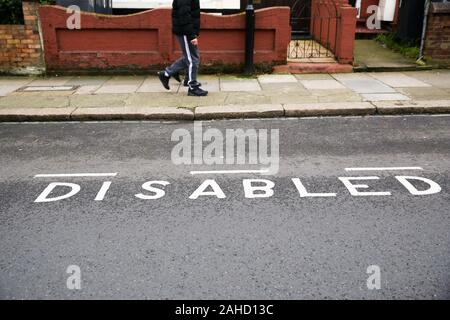 London, UK. 28th Dec, 2019. A disable Parking bay is seen in north London.Thousands of people with hidden disabilities have been given blue badge parking permits since new rules were introduced. Credit: Dinendra Haria/SOPA Images/ZUMA Wire/Alamy Live News Stock Photo