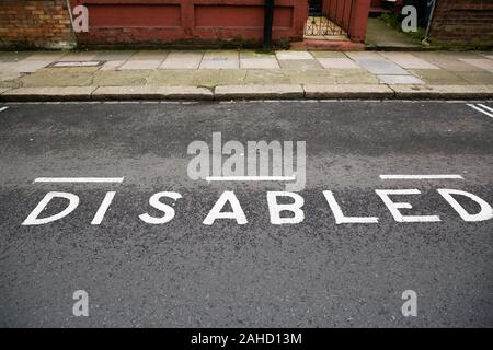 London, UK. 28th Dec, 2019. A disable Parking bay is seen in north London.Thousands of people with hidden disabilities have been given blue badge parking permits since new rules were introduced. Credit: Dinendra Haria/SOPA Images/ZUMA Wire/Alamy Live News Stock Photo