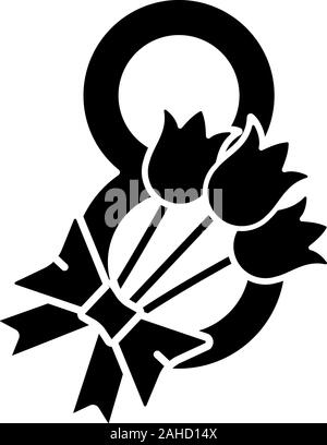 International Women's Day glyph icon. Flowers bouquet and number 8. March 8th. Silhouette symbol. Negative space. Vector isolated illustration Stock Vector