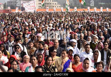 Guwahati, Assam, India. 28th Dec, 2019. Supporters of India's main opposition Congress party during a protest rally against a new citizenship law, in Guwahati. Credit: David Talukdar/ZUMA Wire/Alamy Live News Stock Photo