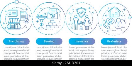 Insurance vector infographic template. Investment. Finances. Banking, franchising, real estate. Data visualization with four steps and options. Proces Stock Vector