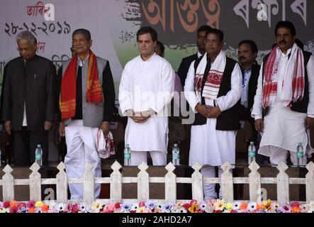 Guwahati, Assam, India. 28th Dec, 2019. Congress leader Rahul Gandhi and other Congress leaders during a protest rally against the Citizenship (Amendment) Act in Guwahati. Credit: David Talukdar/ZUMA Wire/Alamy Live News Stock Photo