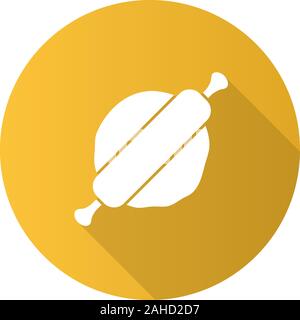 Rolling pin and dough flat design long shadow glyph icon. Vector silhouette illustration Stock Vector