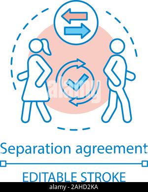 Separation agreement concept icon. Divorce agreement idea thin line illustration. Family quarrel, misunderstanding. Couple break up. Get divorced. Vec Stock Vector