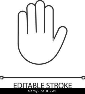 Raised hand emoji linear icon. Thin line illustration. High five. Stop ...