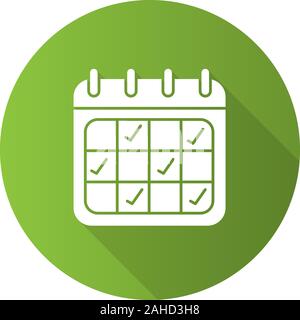 Calendar flat design long shadow glyph icon. Daily organizer. Vector silhouette illustration Stock Vector