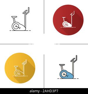 Exercise bike icon. Flat design, linear and color styles. Stationary bicycle. Isolated vector illustrations Stock Vector