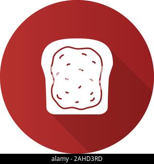 Toast with jam or butter flat design long shadow glyph icon. Breakfast. Vector silhouette illustration Stock Vector