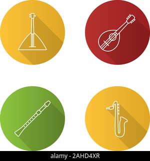 Musical instruments flat linear long shadow icons set. Conga ...