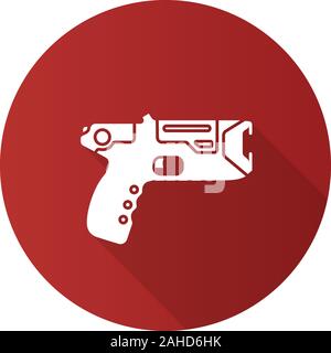 Taser flat design long shadow glyph icon. Incapacitating gun. Electroshock weapon. Vector silhouette illustration Stock Vector