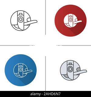 Bobbin case icon. Flat design, linear and color styles. Sewing machine part. Isolated vector illustrations Stock Vector