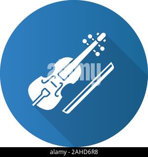 Viola and bow flat design long shadow glyph icon. Cello. Vector silhouette illustration Stock Vector