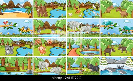 Background scenes of animals in the wild illustration Stock Vector