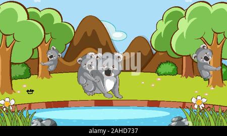 Scene with koala in forest illustration Stock Vector