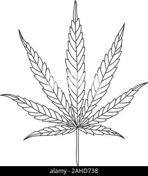 Hemp Leaf Line Drawing isolated on White Background. CBD, Cannabis design logo Stock Vector