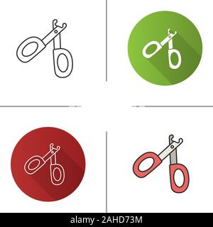 Pet nail clippers icon. Flat design, linear and color styles. Claw scissors. Isolated vector illustrations Stock Vector