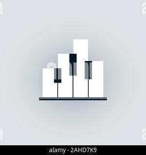 Piano keyboard symbol with abstract buildings shape. Music and city concept design. Stock Vector