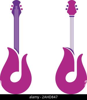 Tulip shaped guitar symbols with notes. Abstract musical instruments icon design. Stock Vector
